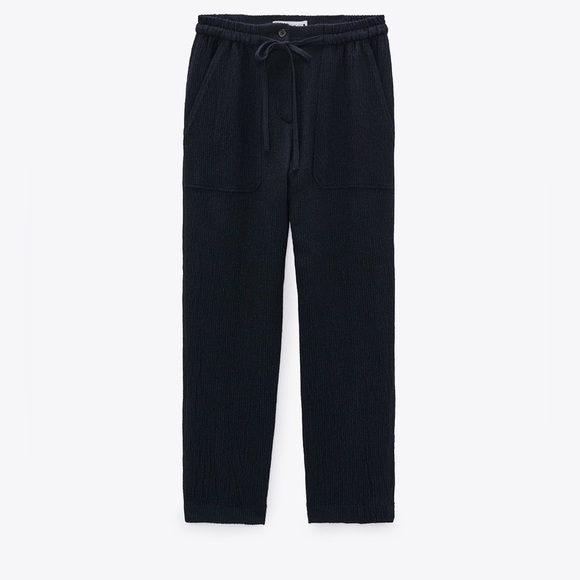Zara High Waisted Textured Trouser Blue - S - Picture 3 of 10
